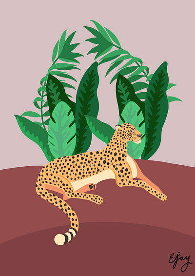 Lazy Sunday Leopard animal art graphic design illustration leopard leopard and plants plant art print procreate