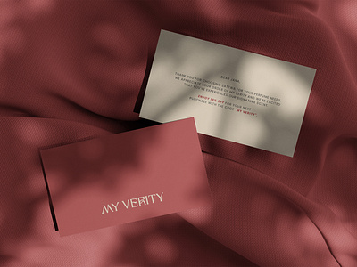 My Verity | Thank you - Card aesthetic brand designer branding business card design service gift card graphic design logo logo design perfume print design red stationery design thank you card verity