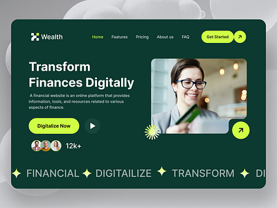 Finance Website Design -Wealth b2b bank branding clean figma finance flicker minimal money saas transaction transfer transform ux design wealth website