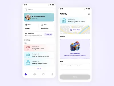 Activity and memory action activity app card design mobile app ui ux
