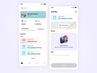 Activity and memory action activity app card design mobile app ui ux