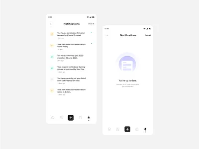 Notification Centre borrow app empty state mobile app notifications push notifications rental app ui uiux updates