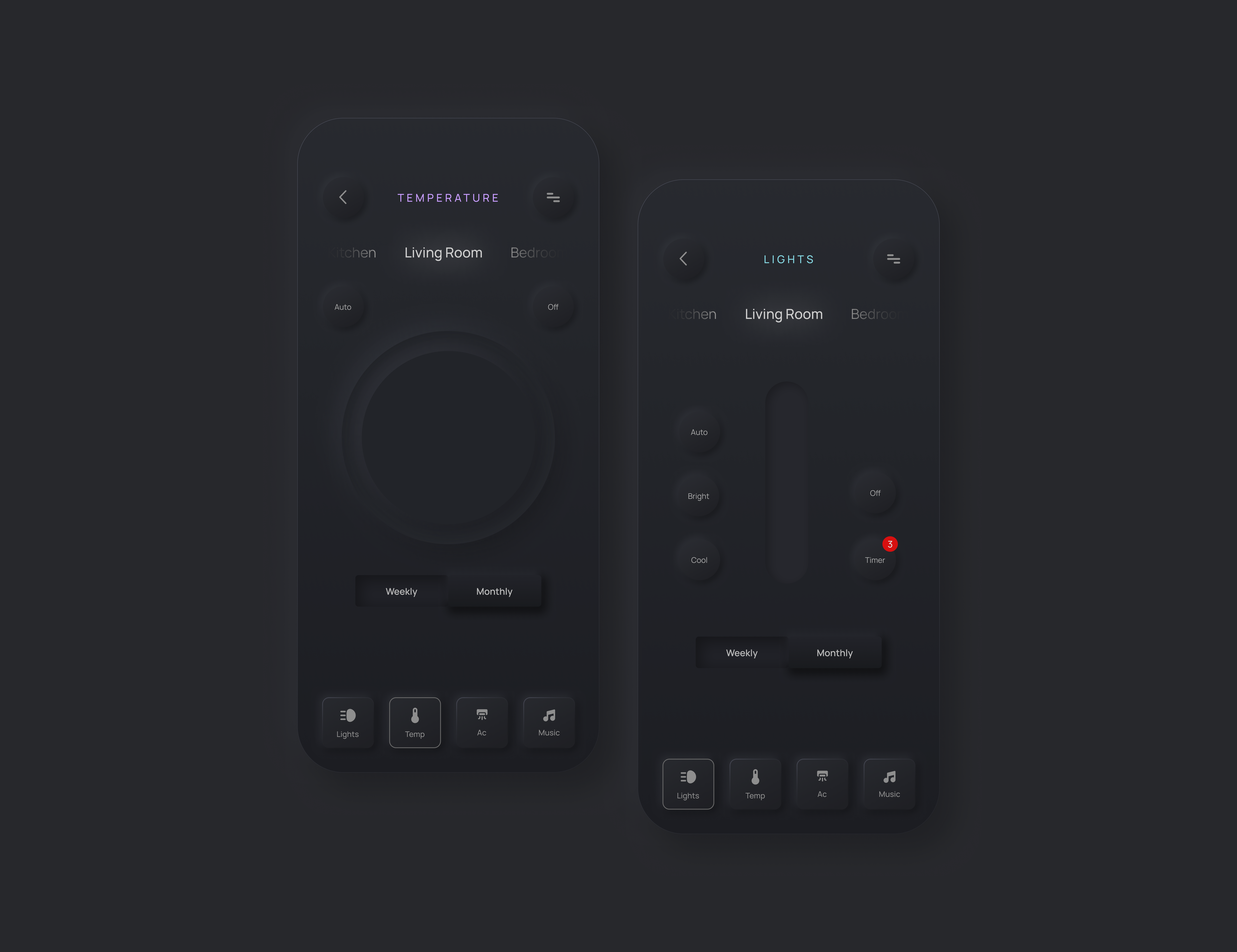 Neumorphic app design_Concept 3d aesthetic amazing app branding cool dark design figma graphic design illustration lights mobile modern neumorphism sleek temperature ui ux