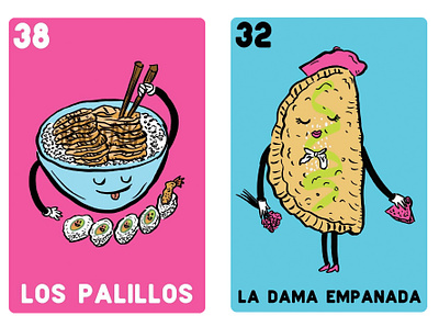 DTPHX Loteria Cards card game chicano empanada hand drawn illustration loteria mexican posters restaurant southwest sushi teriyaki