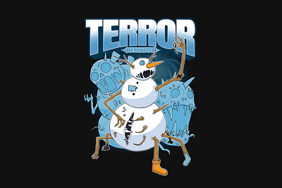 Terror in winter artwork design digital art drawing for sale halloween illustration monster photoshop scary snow snowman t shirt t shirt design terror winter