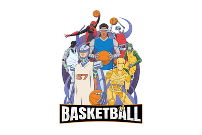 Basketball team artwork basketball cyborg design digital art drawing for sale futuristic illustration mecha photoshop robot sport t shirt t shirt design team