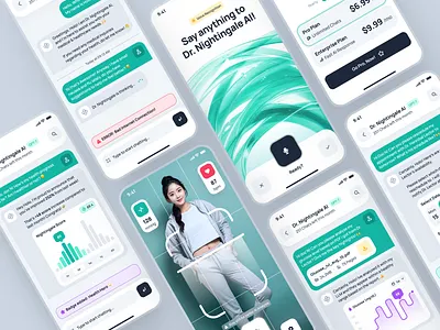 nightingale UI Kit: AI Medical Chatbot Companion UIUX ai health chatbot app ai healthcare app ai medical app chat ui chatbot ui figma ui kit gren healthcare healthcare ai companion app healthcare app medical app minimal modern pharmacy app soft teal ui kit virtual care app voice ui wellness app