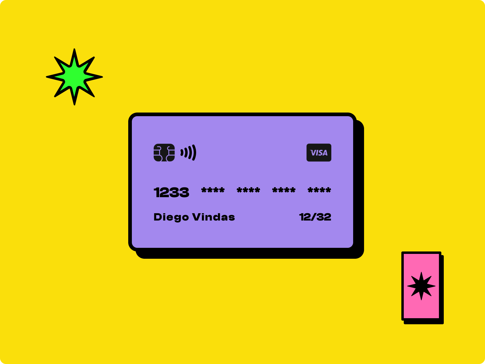 Day 7 of improving my UI skills · #7 Design a Credit Card brutalism card challenge credit card neobrutalism purple raw ui unusual yellow
