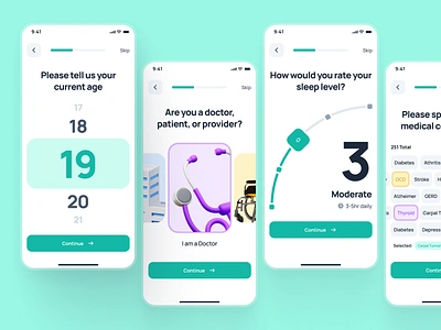 nightingale UI Kit: AI Medical & E-Pharma App | Assessment UIUX age assessment assessment ui clean doctor app figma ui kit health assessment healthcare healthcare app medical app medical assessment minimal onboarding onboarding ui patient app pharmacy app sleep teal ui kit wellness app