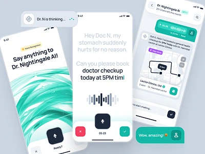 nightingale UI Kit: AI Medical App | Doctor Companion UIUX ai health chatbot app ai health companion ai healthcare app ai medical app chat ui clean ui doctor app doctor companion app figma ui kit gps ui healthcare healthcare app medical app minimal modern patient app teal ui kit virtual care voice ui