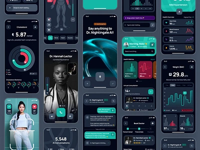 nightingale UI Kit: AI Medical & E-Pharmacy App | Smart UIUX ai health companion app dark mode doctor app figma ui kit health monitoring app health tracker app healthcare app medical app minimal nutrition app patient app pharmacy app symptom checker app teal telehealth app telemedicine app ui kit virtual care voice ui wellness app