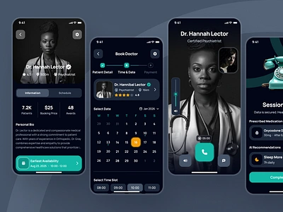 nightingale UI Kit: AI Medical App | Doctor Appointment UIUX booking ui calendar ui dark mode doctor app doctor appointment app doctor booking app doctor consultation app figma ui kit healthcare app medical app minimal patient app pharma app pharmacy app teal telehealth app telemedicine app ui kit virtual care virtual consultation app