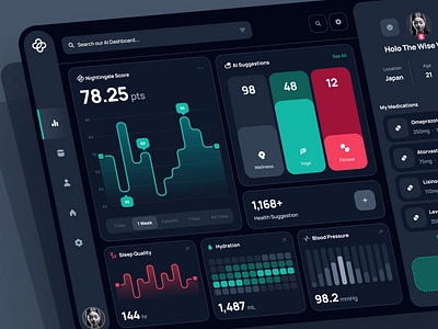 nightingale UI Kit: AI Medical & E-Pharmacy App | Dashboard UI clean dark mode dashboard design dashboard ui doctor dashboard health dashboard health monitoring app health tracker app healthcare healthcare dashboard healthcare ui dashboard medical dashboard minimal patient dashboard pharma dashboard soft teal ui kit virtual care wellness dashboard