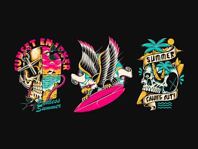 Summer Design Collection art beach design graphic design illustration ocean palm tree skeleton skull summer surf surf brand wave