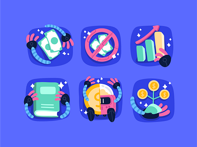 Mully Bank: Benefits Illustration bank banking blue characters colorful cute features finance funds graphic design illustration investment management mascot money robot saving transaction transfer vibrant