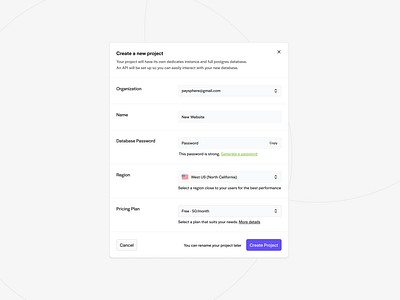 Project Creation clean component components dashboard fields form input minimal minimalism modal notification pop up product design project project creation ui ux