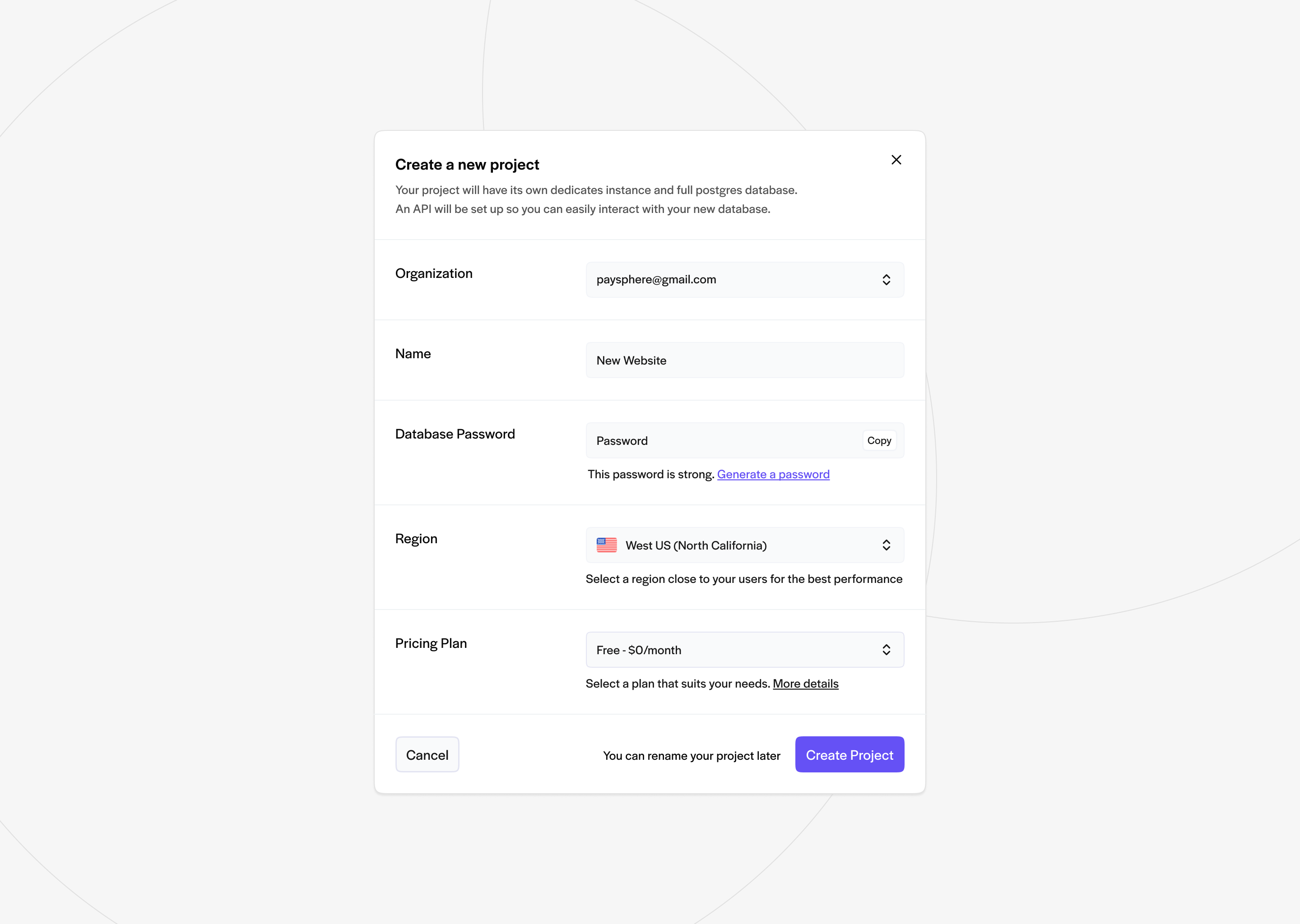 Project Creation clean component components dashboard fields form input minimal minimalism modal notification pop up product design project project creation ui ux