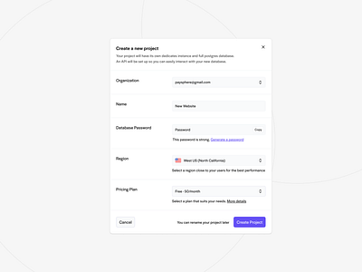 Project Creation clean component components dashboard fields form input minimal minimalism modal notification pop up product design project project creation ui ux