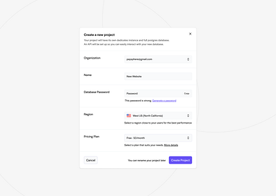 Project Creation clean component components dashboard fields form input minimal minimalism modal notification pop up product design project project creation ui ux