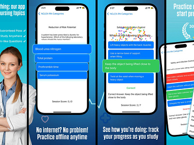 NCLEX App 6.7-inch Screenshots app screenshots app store screenshots banners graphic design trends mockups screenshots