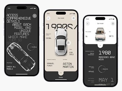 Retro Cars - Mobile App Concept 3d ai astonmartin auto cars colllection ecommerce mercedesbenz mobileapp models oldschool online retro typography ui uitips uiuxsupply ux vehicle vintage