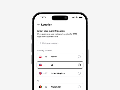 Location selector app application clean component country design flag location mobile app mobile phone modern phone search select selector ui ui design ux