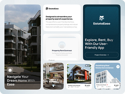 EstateEase - Real Estate App 360 degree apartment bento chat city clean house listing map mobile app product details property real estate real estate agency real estate app rent townhouse ui