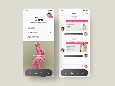 Fashion rental - mobile app for lovers of high brands.👗🛍️👠 communicator eco ecofriendly fashion interface luxury brands menu minimalism mobile app rebranding retail simplicity start ui ux visual design