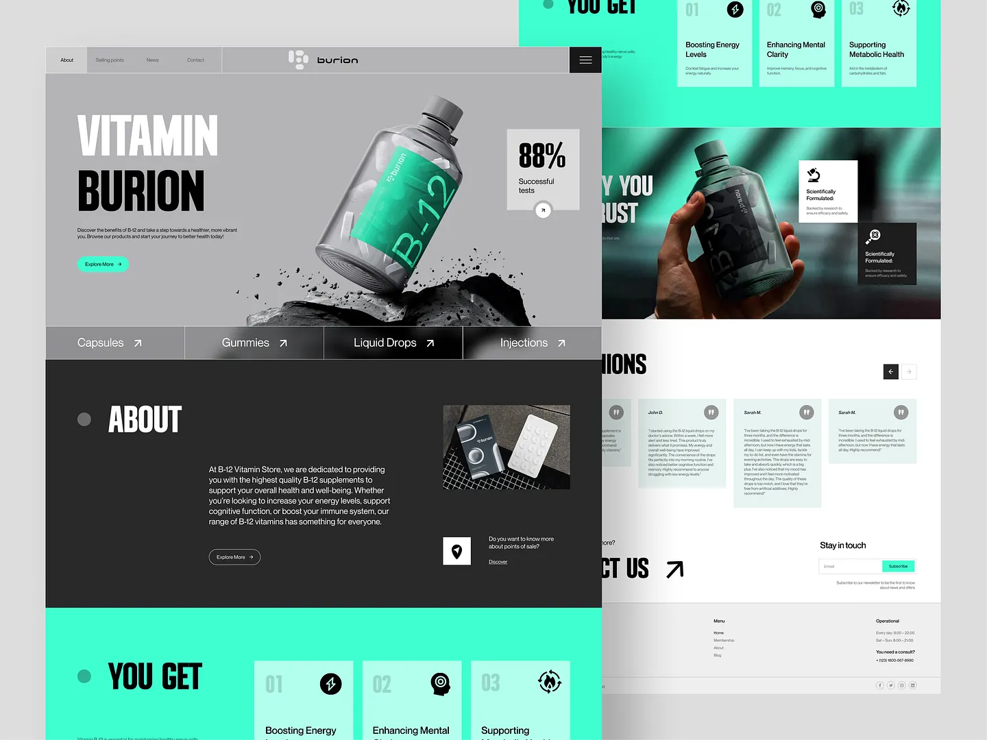 Modern Supplement Website Design: Burion Landing Page