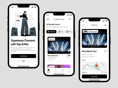 Concert Tickets Made Simple - Mobile App app app concept app design concert concert finder concert ticket dark mode event finder illustration mobile mobile app mobile design ticket ticket booking ticketing system ui ui inspiration ui ux ux ux design