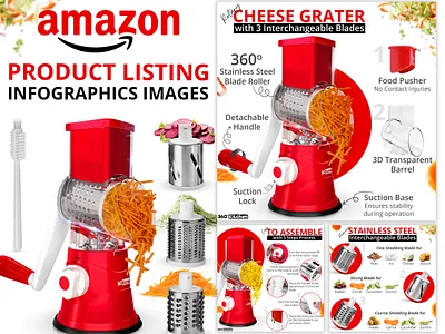 Amazon Listing Infographic Images || Cheese Grater a content adobe illustrator adobe photoshop amazon amazon ebc amazon infographics amazon listing amazon listing images ebc infographic infographics listing listing design listing images