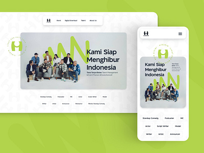 Hiburin - Talent Agency Website branding company profile design hero section illustration performer standup comedy talent ui ui design uiux uiux design web design website design