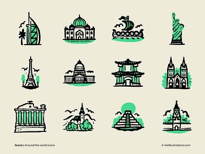 ilcons Around the world icons building china doodle dubai duotone flat flat icons icons for website ilcons illustrations india landmarks london monuments premium icons united states vector icons vector illustrations viking world travel