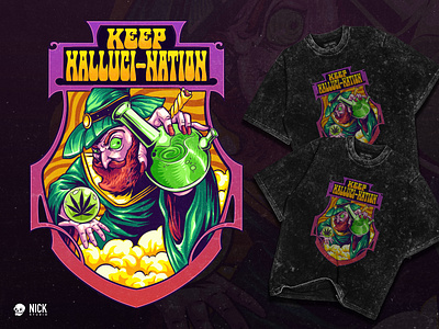 Keep Halluci-Nation apparel design cannabis clothing design hand drawn illustration illustrator magical potion weed witch