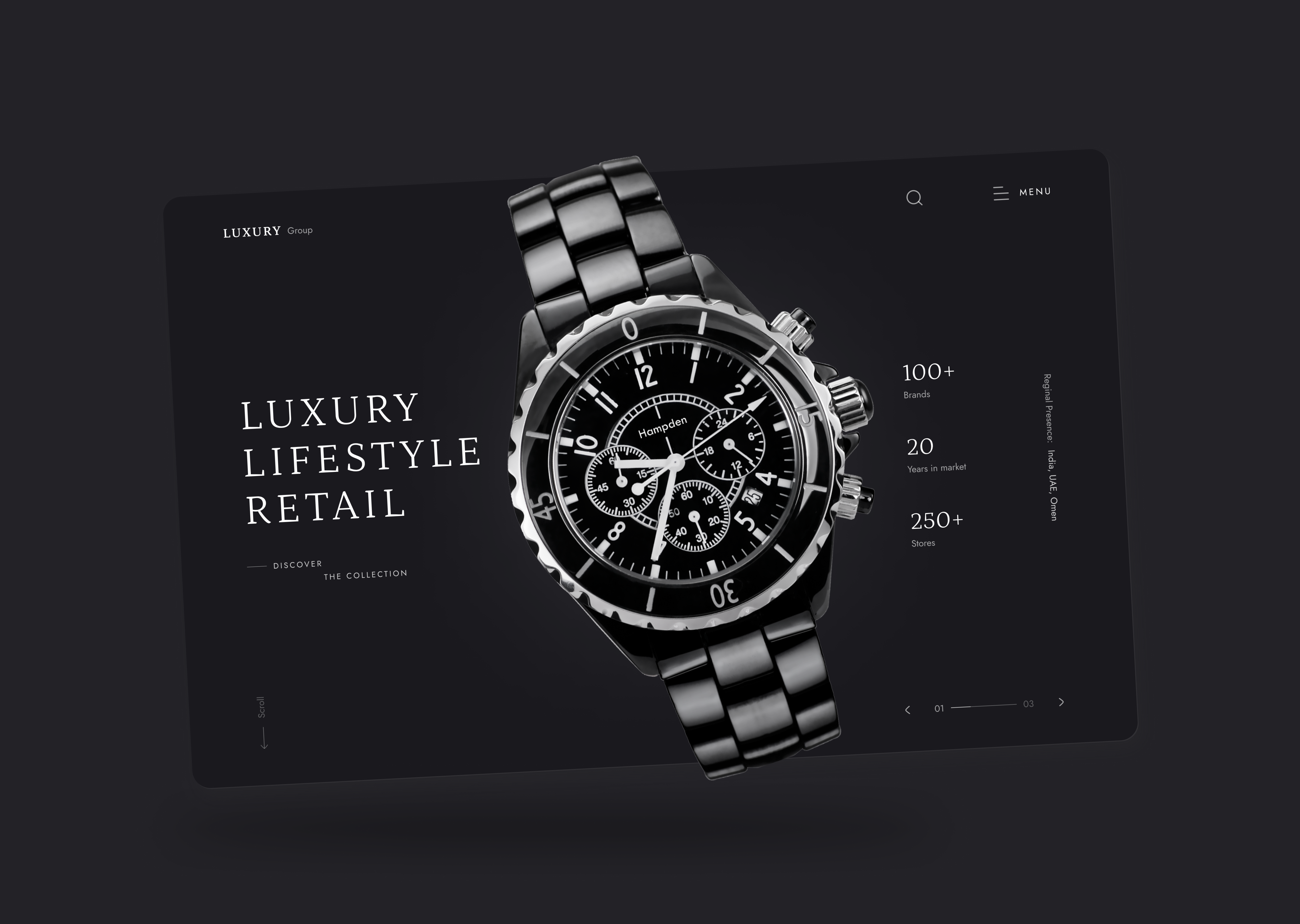 Luxury watch landing page adobexd aftereffects animation darktheme davinciresolve figma interaction design landing page microinteractions prototype ui uiux watch