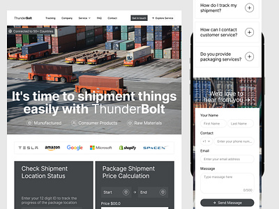 ThunderBolt - Shipping Website cargo clean design company profile container delivery design exploration freight logistic responsive design shipment shipping website simple transportation trucking ui uidesign uiuxdesign uxdesign web design