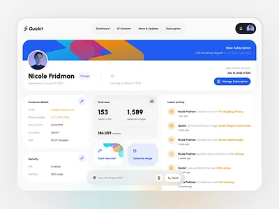 Light Theme for Quickit UI Kit ai app dashboard design figma free freebie kit light profile quickit settings template theme udix ui ux web white widget