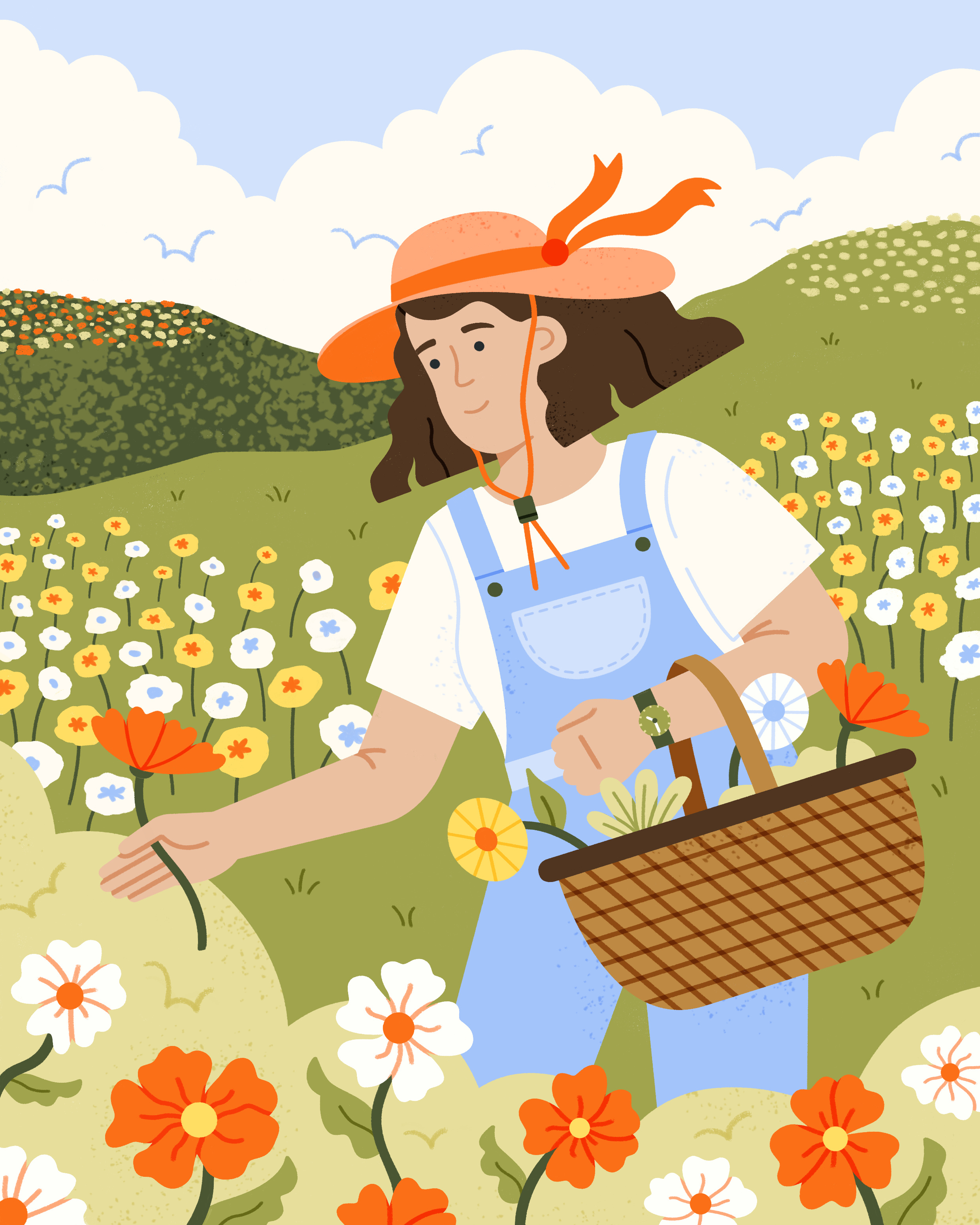 Poppy Field drawing flower girl flowers garden girl illustration photoshop picking flowers poppy poppyfield spring