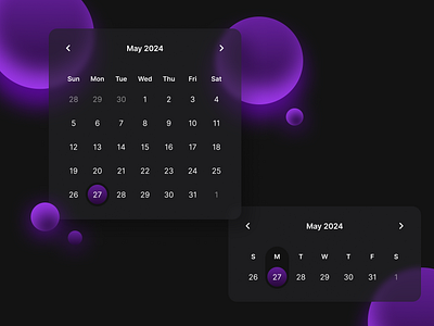 Calendar UI calendar dark mode ui design