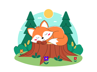 Free Sleeping Fox Illustration character design cute fox free download freebie illustration sleeping sleeping fox spring vector vector illustration