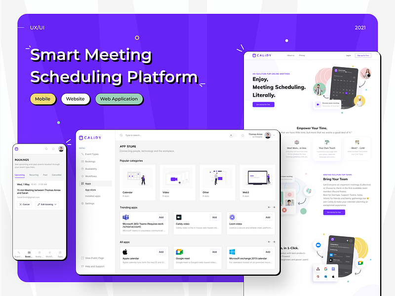 Calidy | Smart Scheduling Platform application case study figma meeting mobile portfolio product scheduling smart scheduling website