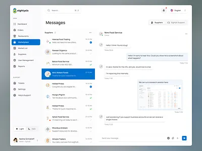 Eighty6 - Chat Interface 💬 app bubbles chat chat app clean commerce dashboard design e commerce email flat icons marketplace message product supplier support ui users ux