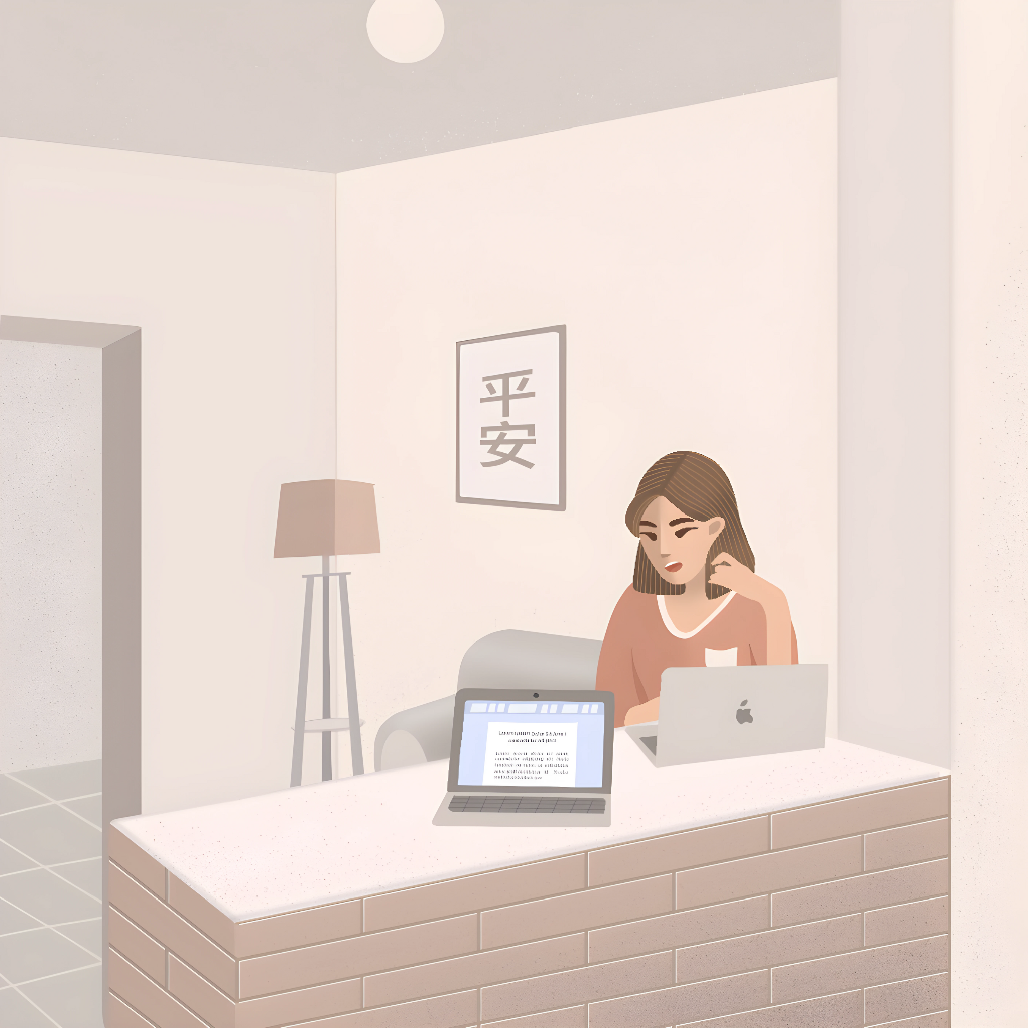 Home is where your favorite coworker is 🏠 apple art beauty china design digital art digital illustration dining room final test girl graphic design home illustration kitchen macbook procreate room work work from home