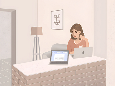 Home is where your favorite coworker is 🏠 apple art beauty china design digital art digital illustration dining room final test girl graphic design home illustration kitchen macbook procreate room work work from home