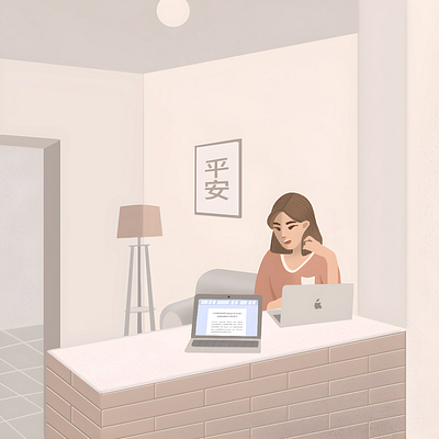 Home is where your favorite coworker is 🏠 apple art beauty china design digital art digital illustration dining room final test girl graphic design home illustration kitchen macbook procreate room work work from home