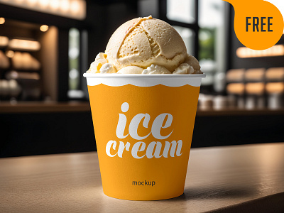Free Ice Cream Cup Mockup. AI Generated bucket carton container cream cup dairy dessert food free freebie frozen ice cream logo matte mockup paper product sour sweet tube