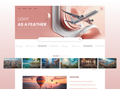 Prestige Travels agency ai airplane buttons chatgpt comments landing page like live minimal pink product design testimonials tips travel ui uiux ux vector white