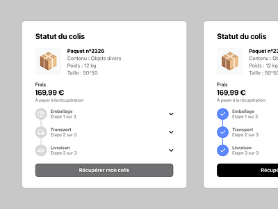 Package Status Component details french modal multistep package popup status step tracker tracking ui ux