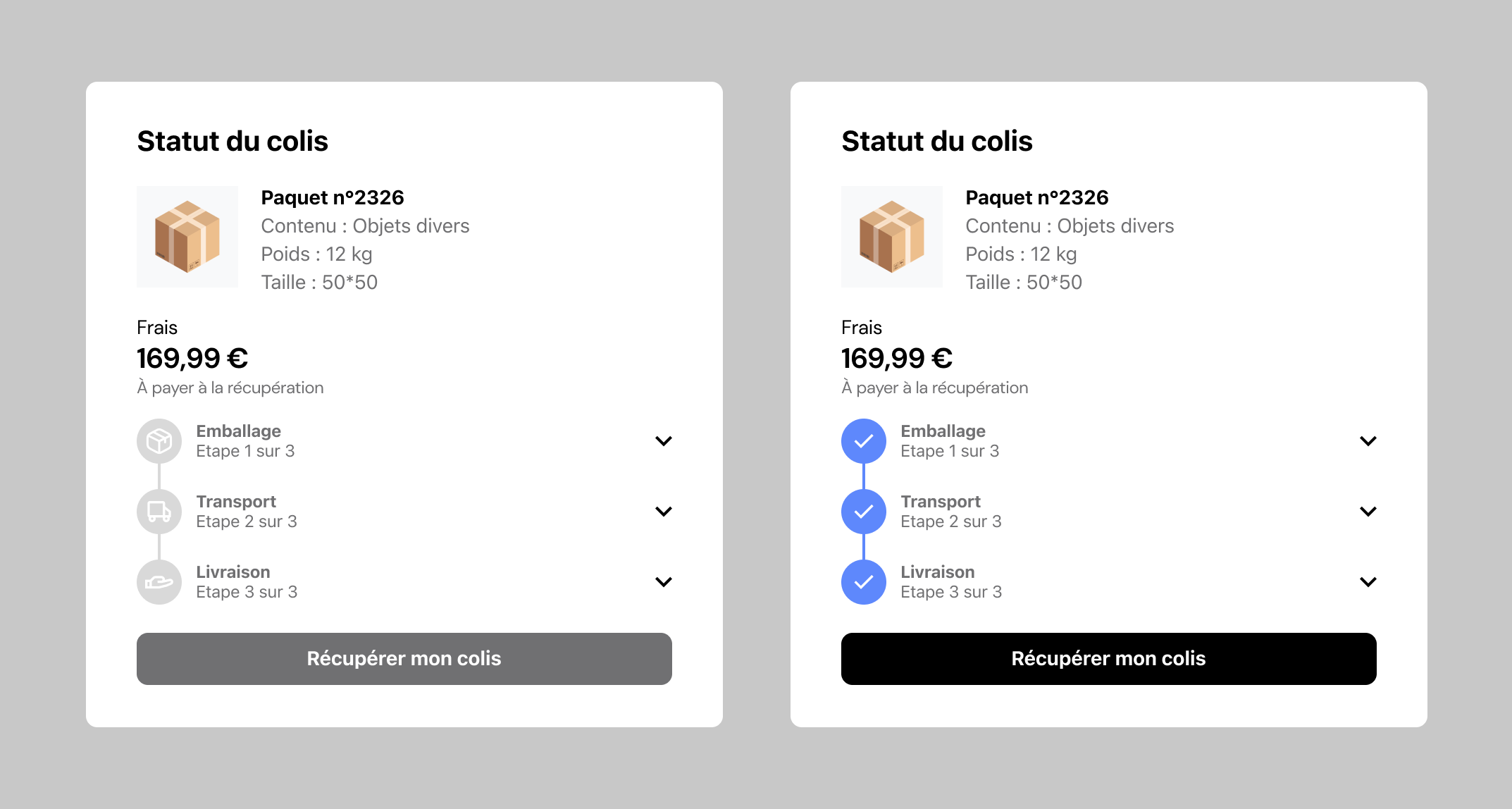 Example of Package Status Component