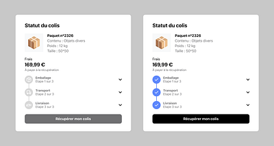Package Status Component details french modal multistep package popup status step tracker tracking ui ux